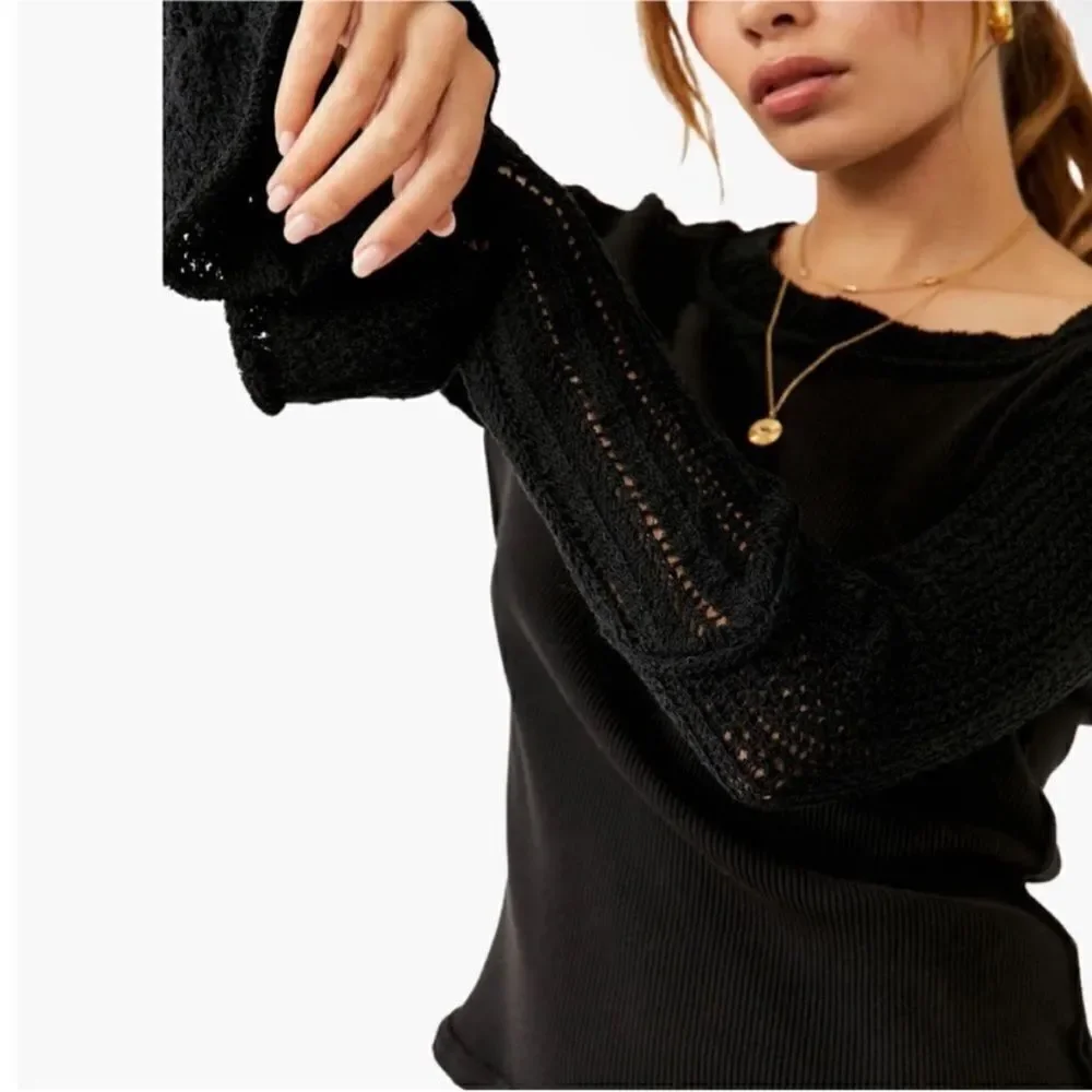Free People NWT Cuffing Season Top in Black Size Large